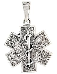 Sterling Silver Star of Life Medical Alert Pendant, 3/4 inch tall