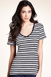 Pure Cotton V Neck Striped Jersey T Shirt