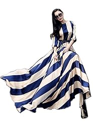 Full Length Striped Print Summer Maxi Dress 