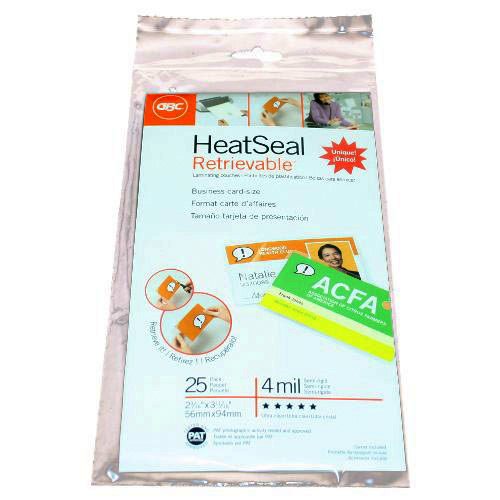 GBC HeatSeal RetrieveIt Thermal Laminating Pouches, 2.5 x 4 Inches, Business Card Size, 4 mm Thickness, Clear, 25 Pouches per Pack (3747285)