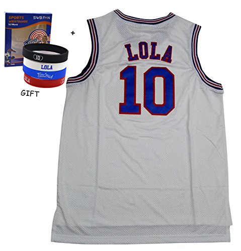 Lola #10 space jam jersey Basketball Jersey Include Free Themed Wristbands (WHITE, L)