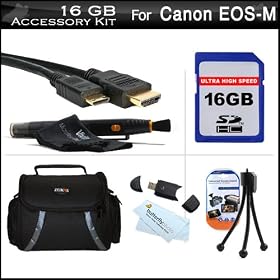 16GB Accessories Kit For The New Canon EOS M, EOS-M 18.0 MP Compact Systems Mirrorless Camera Includes 16GB High Speed SD Memory Card + Mini HDMI Cable + USB 2.0 Card Reader + Case + Lens Pen Cleaning Kit + Mini TableTop Tripod + Screen Protectors + More