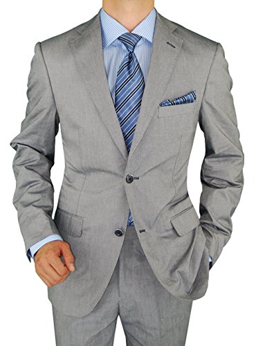Bianco B Men's Suit Two Button 2-Piece Modern Fit Suit Gray Jacket & Trousers