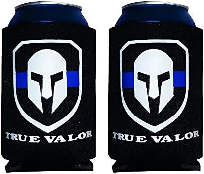 True Valor - Thin Blue Line - Cold Beverage Can Koozie 2 Pack Black
