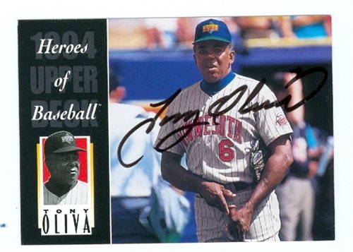 Tony Oliva Autographed/Hand Signed baseball card (Minnesota Twins) 1994 Upper Deck Bat #209 (67)