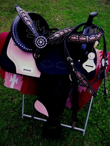 Western Cordura Leather Trail Barrel Pleasure Saddle Black Pink Size 14 to 18