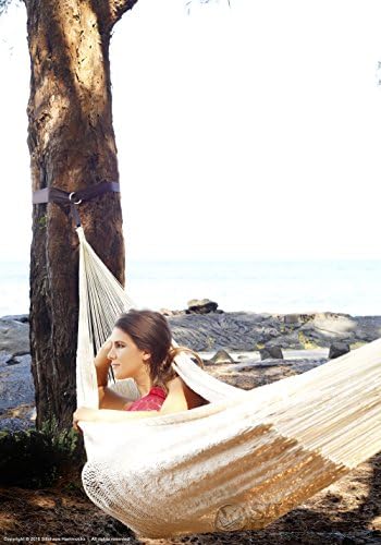 Handmade Thick Cord Cotton Hammock by Mayan Artisans - A Fair Trade Item - Mold To You Body - Soft And Most Comfortable - Mexican Double Size Natural White 880 lbs Max by SilishapeHammocks
