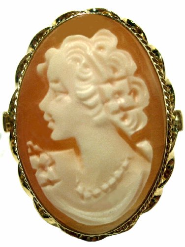 Cameo Ring Reflection of Youth Master Carved Carnelian Shell Sterling Silver 18k Gold Overlay Size 6.5