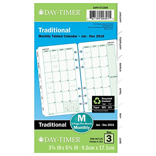 Day-Timer Dated Two Page-per-Month Organizer Refill, January-December, 3-3/4 x 6-3/4, 2016 87129-1601 (DMi EA