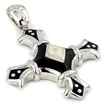 Sterling Silver Designo Black and White Cross Pendant - So Cool and Stylish