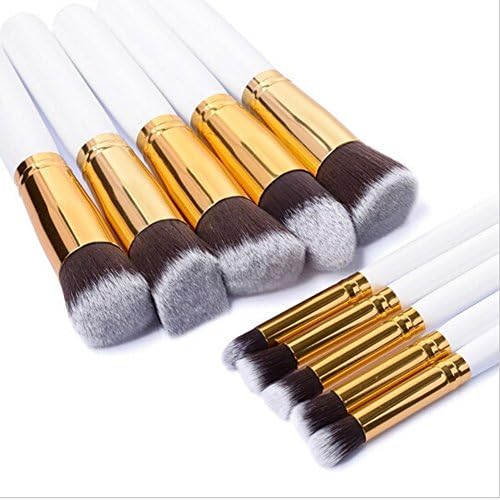 Professional Synthetic Kabuki Makeup Brushes with Carry Bag ,Included Kabuki Foundation Blending Blush Eyeliner Face Powder Brush Makeup Brush Kit ,10pcs/set (White Glod)