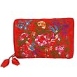 Silky Embroidered Brocade Jewelry Travel Organizer Roll Pouch - Ruby Red