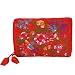 Silky Embroidered Brocade Jewelry Travel Organizer Roll Pouch - Ruby Red