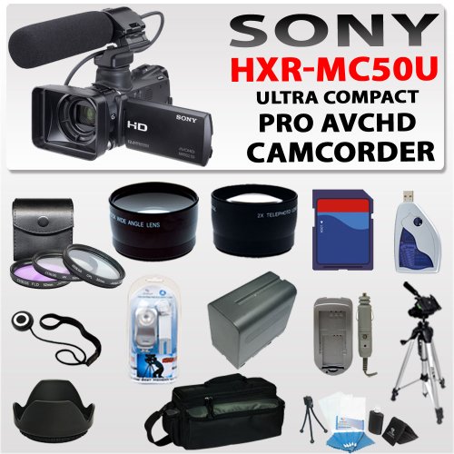 Sony Hxr-mc50u Ultra Compact Pro Avchd Camcorder with 8gb Sdhc Memory , Extra Replacement Battery, 3 Extra Lens, Deluxe Soft Carrying Case, Aluminum Tripod & Much More Sony Hxr-mc50u Ultra Compact Pro Avchd Camcorder with 8gb Sdhc Memory , Extra Replacement Battery, 3 Extra Lens, Deluxe Soft Carrying Case, Aluminum Tripod & Much More