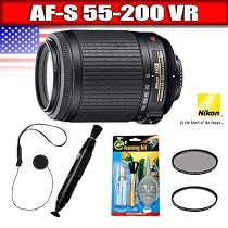 Nikon 55-200mm f4-5.6G ED AF-S DX VR Nikkor Zoom Lens (Black) Package 1