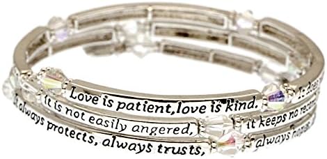 Entire 1 Corinthians 4-8 Verse Inscribed Wrap Coil Bangle Charm Bracelet