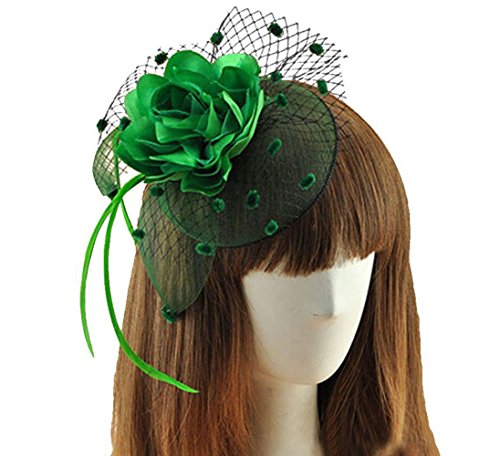 Coolwife Womens Fascinator Veil Flower Cocktail Tea Party Headwear (Green)