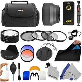 Essential 52MM Filter Kit for NIKON DSLR (D7000 D5100 D5000 D3200 D3000) Includes: Macro Close-Up Set + Filter Kit (UV, CPL, ND8) + Camera Bag (Deluxe Black) + Graduated Blue and Orange Filters + Wireless Remote Control + 6 Points Star Filter + Tulip Flower Lens Hood + Collapsible Lens Hood + Flash 