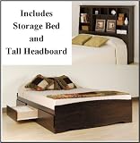 Queen Size Storage Bed PLUS Tall Storage Headboard (ESPRESSO)