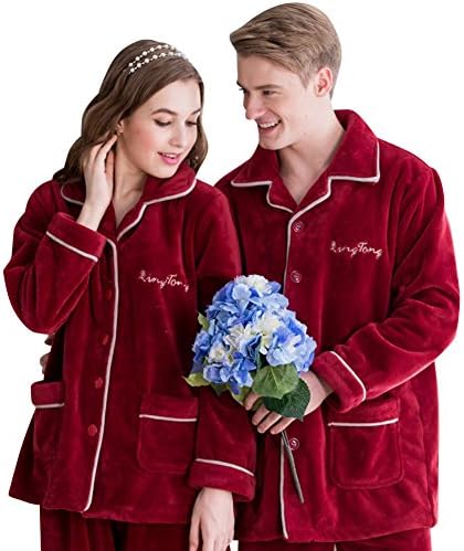 Gufuie Flannel Thermal Winter Matching Couples Pajama Pj Set Set Red1 X-Large
