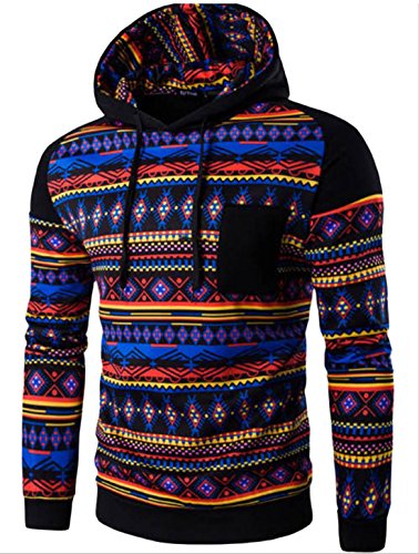 Unko Men's Casual Long Sleeve Ethnic Pullover Hooded Sweatershirt