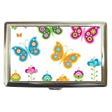 Cigarette Money Case of Retro Butterflies in 60s Colors (Pink, Blue, Green, and Yellow Butterfly with Flowers)