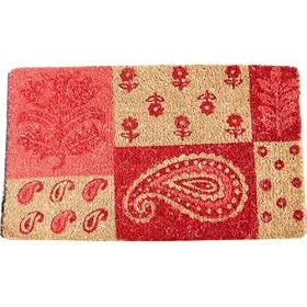 Red Mod Floral and Natural Decorative Heavy Duty Coir Doormat, Design 2 by Creative Co-op