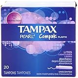 Tampax Pearl Compak Plastic, Lites / Light Absorbency, Unscented Tampons, 20 Count (Pack of 3)