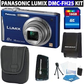 Panasonic Lumix DMC-FH25 Digital Camera (Blue) + 16GB Deluxe Accessory Kit