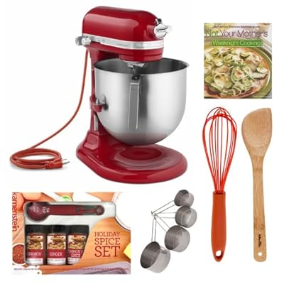 KitchenAid KSM8990ER 8-qt Commercial Bowl-Lift Stand Mixer in Empire Red + Silicone Whisk + Accessory Kit