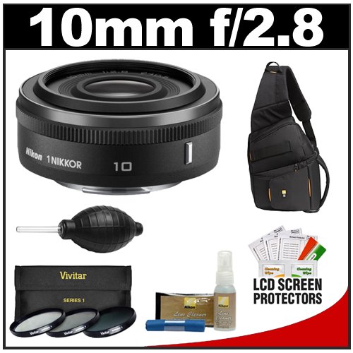 Nikon 1 10mm f/2.8 Nikkor Lens (Black) with Case + 3-Piece UV/CPL/ND8 Filter Set + Cleaning & Accessory Kit