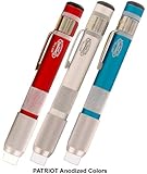 Chalk Holder Patriot 3 Pack - Commando Anodized Pro Series Handles (1each Red, Clear & Blue Anodized) with One Piece white Standard 3/8" School Chalk in Each Holder with plastic storage tube