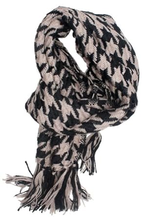 LibbySue-Houndstooth Knit Scarf in Black and Tan-One Size