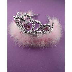 SILVER PRINCESS CROWN TIARA WITH LILAC DIAMOND CUT CRYSTAL & FEATHER TRIM