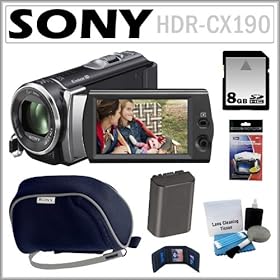 Sony HDR-CX190 HD Handycam Camcorder with 5.3MP and 25x Optical Zoom + 8GB SDHC + Sony Case + Replacement Battery Pack + Accessory Kit