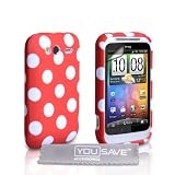 Yousave Accessories HTC Wildfire S Stilvoll Punkte Silikon Gel Gemustert Schutzh�lle Mit Displayschutz Film Rot Mit Wei� Punkte - Zubeh�r Paketvon "Yousave"