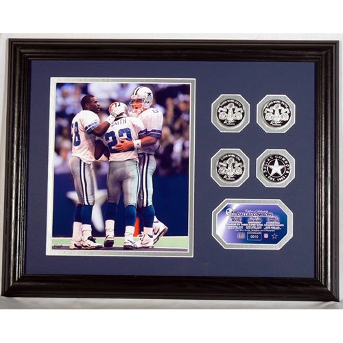 Dallas Cowboys Trio Photomint with Troy Aikman, Emmitt Smith, and Michael Irvin and Silver Coins