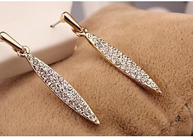 BST Korea Long Imitation Diamond 18K Gold Plated Stud Earrings for Women in Jewelry