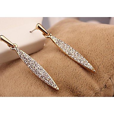 BST Korea Long Imitation Diamond 18K Gold Plated Stud Earrings for Women in Jewelry