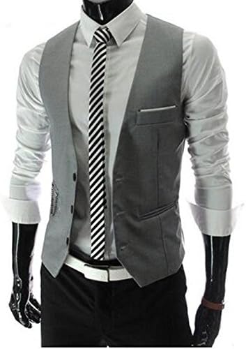 SHANGMAN Men's Fashion V-neck Slim Fit Casual Business Jacket Vest waistcoat Suits Medium Grey