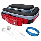 Black Red Hard Cube Carrying Case w/ Red Lish Shoulder Strap for Toshiba Excite Pro / Toshiba Excite Pure / Toshiba Excite Write / Toshiba Thrive 10.1-inch Android Tablet + White Handsfree Hifi Noise Isolating Stereo Headphones with Windscreen Microphone and Soft Silicone Ear Tips + SumacLife TM Wisdom Courage Wristband