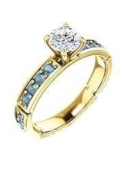 10K Yellow Gold Round Cut White and Blue Diamond Ring -- LIFETIME WARRANTY