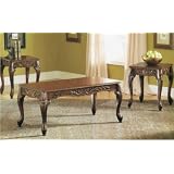 3Pc Dark Cherry Finish Wood Coffee & End Table Set