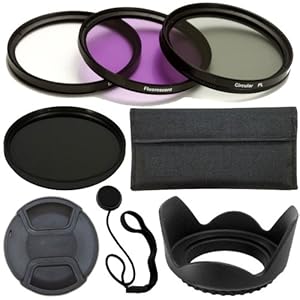 PLR Optics 52MM Professional Lens Accessory Kit - Includes: Filter Kit (UV, CPL, FLD, ND9) + Carry Pouch + Tulip Lens Hood + Snap-On Lens Cap + Cap Keeper Leash For The Nikon D5000, D3000, D3200, D5100, D3100, D7000, D4, D800, D800E, D600, D40, D40x, D50, D60, D70, D80, D90, D100, D200, D300, D3, D3S, D700, Digital SLR Cameras Which Have Any Of These (18-55mm, 55-200mm, 50mm) Nikon Lenses