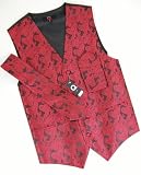 Brand Q Wedding Vest Set Red Black Paisley 3pcs Tuxedo Vest + Necktie + Handkerchief