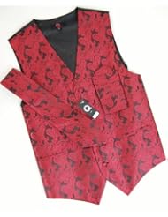 Brand Q Wedding Vest Set Red Black Paisley 3pcs Tuxedo Vest + Necktie +... by Brand Q