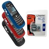 Combo of Dark Blue, Red, Black Skin Cover Case and Kingston 4GB microSDHC Class 4 Memory Card with SD Adapter for Blackberry Bold 9000