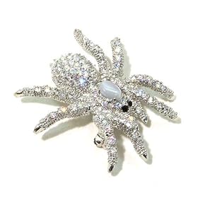 Clear AB Austrian Rhinestone Moon Stone Silver Plated Spider Brooch Pin