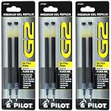 Pilot G2, Dr. Grip Gel/Ltd, ExecuGel G6, Q7 Rollerball Gel Ink Pen Refills, 0.38mm, Ultra Fine Point, Black Ink, Pack of 6