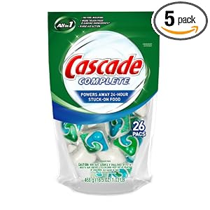 Cascade Complete ActionPacs, Dishwasher Detergent, All in one, 26-count Pouch (Pack of 5)
